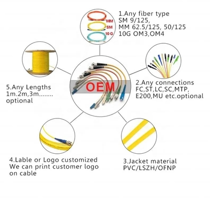 SC LC 0.9 2.0 3.0mm Fiber Optic Patch Cord Single Mode For Indoor 、